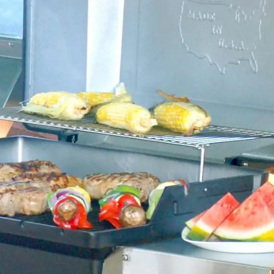 MHP TJK Propane Grill with Stainless Steel Grids, a Stainless Steel Column, 2 Wheels & Feet