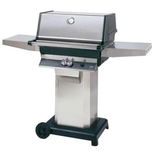 MHP TJK Propane Grill with Stainless Steel Grids, a Stainless Steel Column, 2 Wheels & Feet