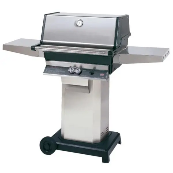 MHP TJK Propane Grill with SearMagic Grates, a   Stainless Steel Column, 2 Wheels & Feet